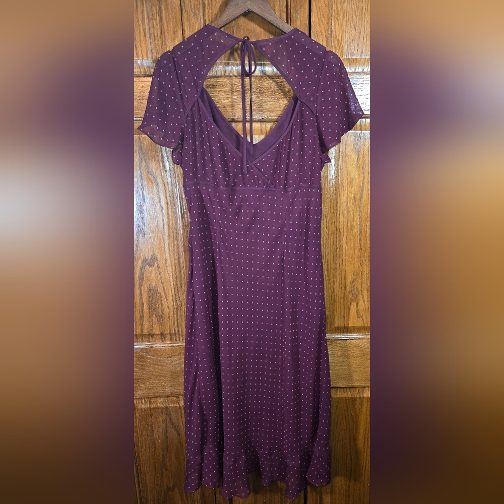 Lane Bryant Collection Maroon Gray Polka Dot Midi For Neck V Neck Flowy Dress 16 - Picture 4 of 4